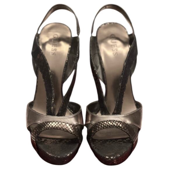 Guess Metallic and Black Snakeskin Heels with Box - 9.5 - Picture 6 of 14